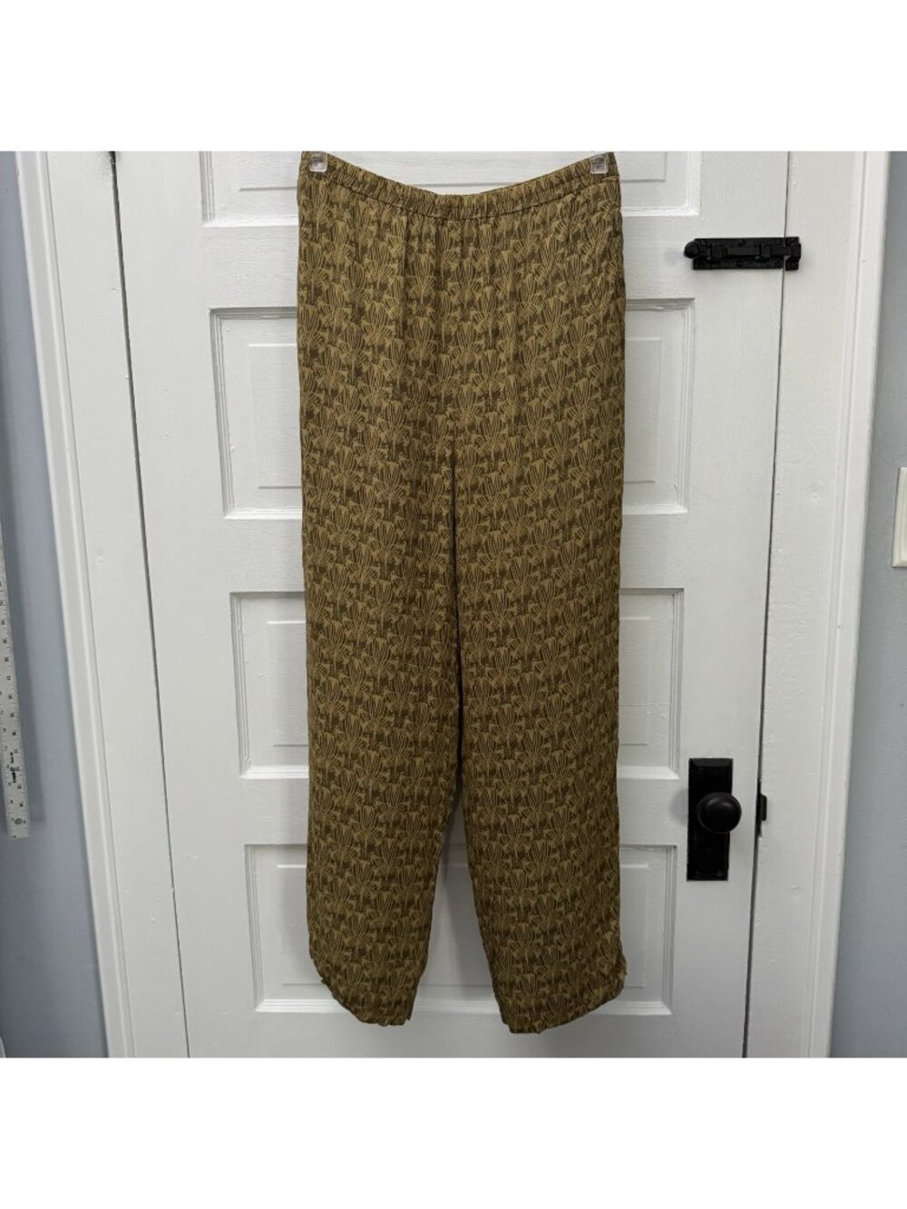 Linda Allard Ellen Tracy Silk Pants 6 Brown Abstract Print High Rise Pull On